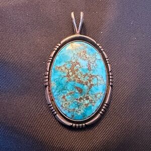 Signed J Hord Sterling Silver Turquoise Pendant/Native American Navajo Jewelry